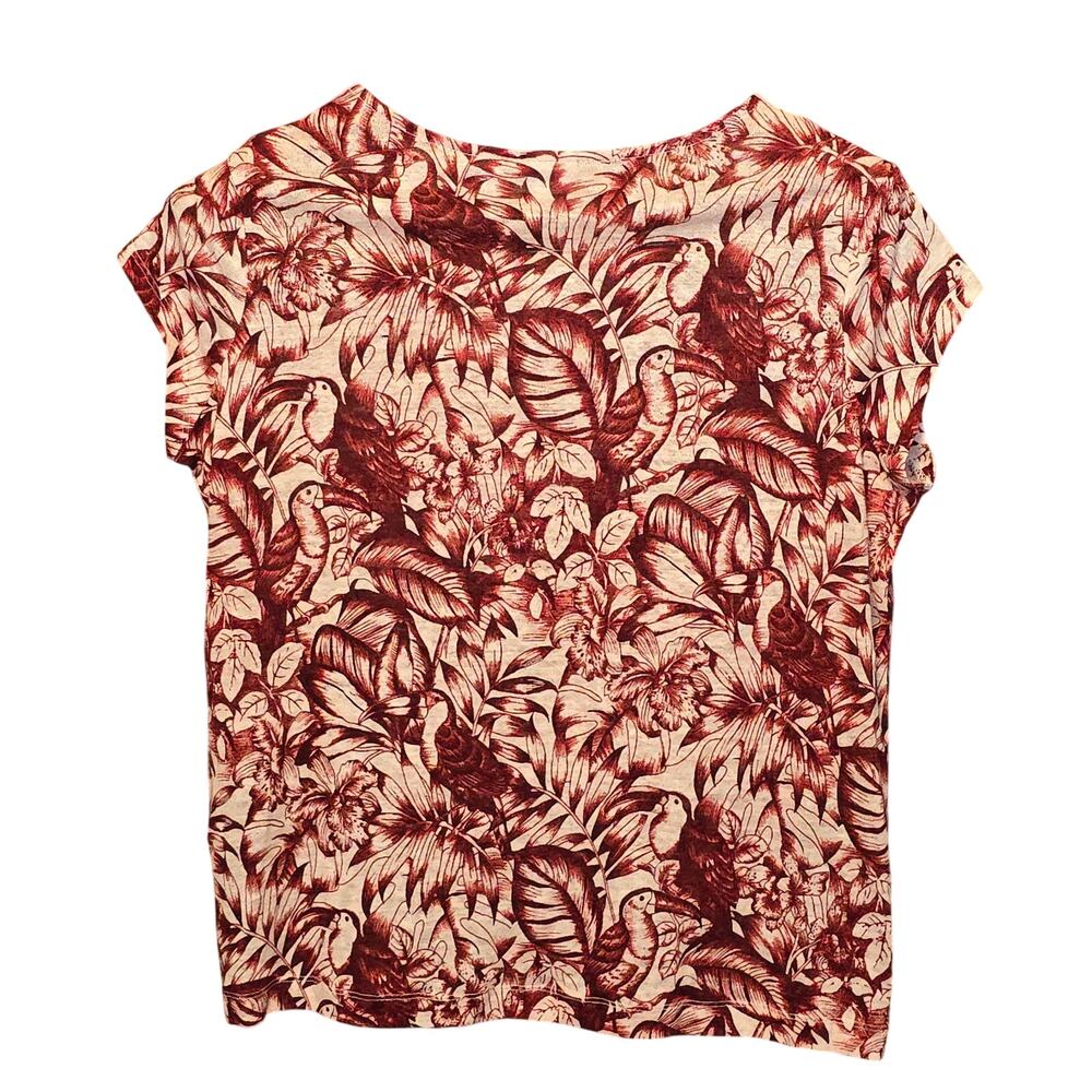Rachel Zoe Top Womens Size Small Red White Toucan Tropical Print 100% Linen - Picture 2 of 9